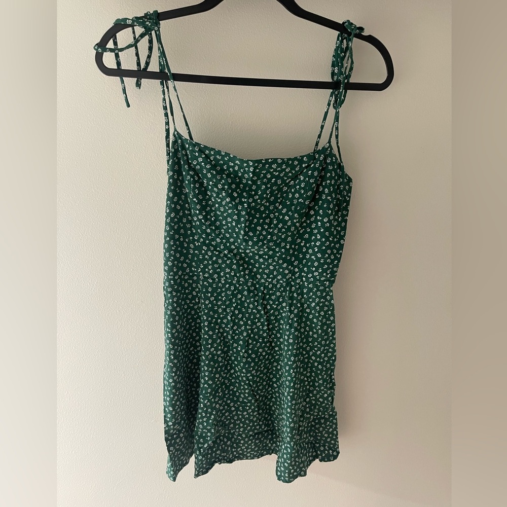 Green and white Reformation minidress